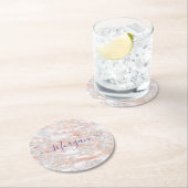 バラ金ゴールドとホワイトマーブル、紫のスクリプト名 ラウンドペーパーコースター (インサイチュ)