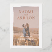 バラ金ゴールドと写真結婚のフォイル招待状 箔招待状 (正面)