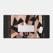 バラ金ゴールドと抽象芸術パターンの黒 デスクマット (キーボード&マウス)