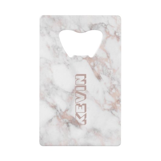 バラ金ゴールドと灰色フェイク大理石 クレジットカード栓抜き (正面)