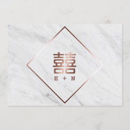 バラ金ゴールドと白中国の大理石の日付の保存 セーブザデート