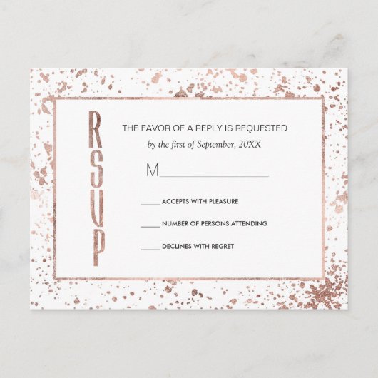 バラ金ゴールドと絵を描(ばちゃばちゃ)跳ねるRSVPポストカード インビテーションポストカード (正面)