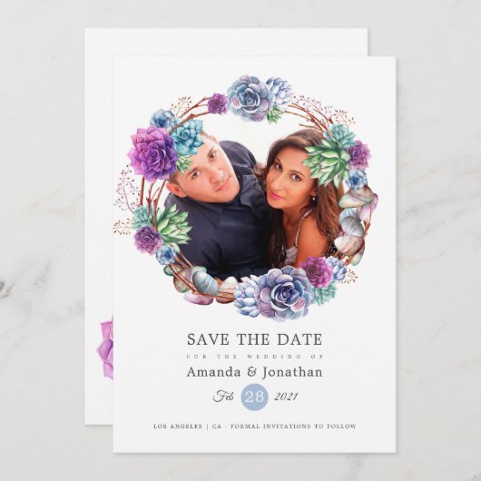 バラ金ゴールドと赤面の幾何学的結婚写真 セーブザデート (正面/裏面)