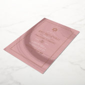 バラ金ゴールドと赤面アゲフェイクートバルミツワー写真 箔招待状 (回転した状態)