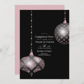 バラ金ゴールドと赤面クリスマス婚約パーティ 招待状 (正面/裏面)