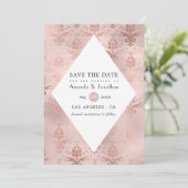 バラ金ゴールドと赤面ダマスヴィンテージウェディング セーブザデート (スタンド正面)