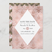 バラ金ゴールドと赤面ダマスヴィンテージウェディング セーブザデート (正面/裏面)