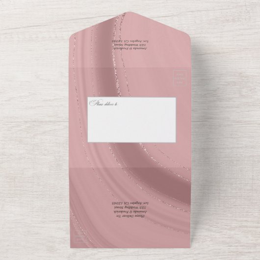 バラ金ゴールドと赤面ピンクアゲ結婚ートの全てを一つに オールインワン招待状 (外側)