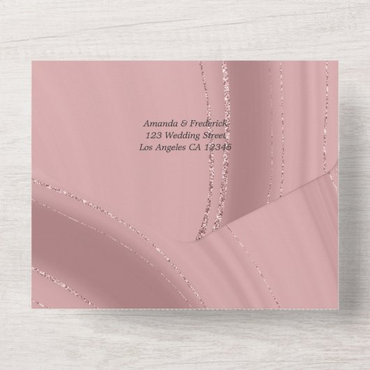 バラ金ゴールドと赤面ピンクアゲ結婚ートの全てを一つに オールインワン招待状 (裏面)