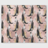 バラ金ゴールドと赤面ピンクアールデコワイン ラッピングペーパー (フラット)