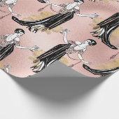 バラ金ゴールドと赤面ピンクアールデコワイン ラッピングペーパー (角)