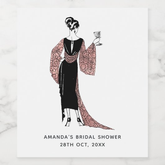 バラ金ゴールドと赤面ピンクアールデコワイン ワインラベル (シングルラベル)