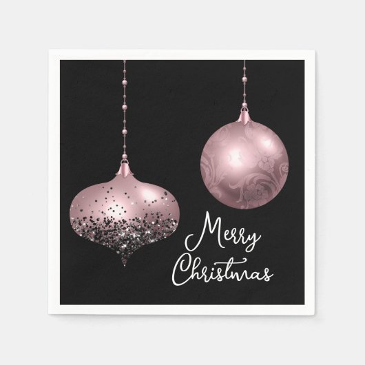 バラ金ゴールドと赤面ピンククリスマスボーブル スタンダードカクテルナプキン (正面)
