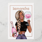 バラ金ゴールドと赤面ピンクシャンパンバースデーパーティー 箔招待状 (正面)