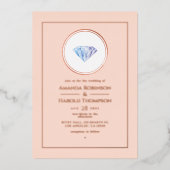 バラ金ゴールドと赤面ピンクダイヤ結婚モンドのフォイルインビ 箔招待状 (正面)
