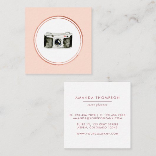バラ金ゴールドと赤面ピンクフォトグラファーのメディアアイコン スクエア名刺 (正面/裏面)