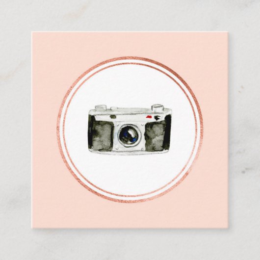 バラ金ゴールドと赤面ピンクフォトグラファーのメディアアイコン スクエア名刺 (正面)
