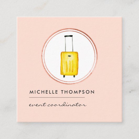 バラ金ゴールドと赤面ピンクロゴ旅行 スクエア名刺 (正面)