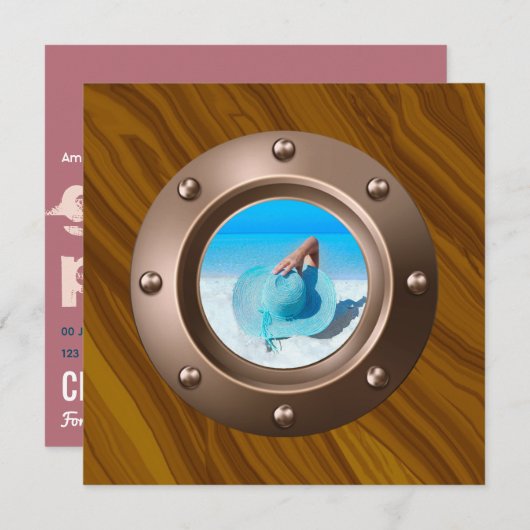 バラ金ゴールドと赤面ピンク航海のの卒業写真 招待状 (正面/裏面)