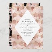 バラ金ゴールドと赤面フランスのワインをテーマ結婚にした 招待状 (正面/裏面)