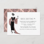 バラ金ゴールドと赤面ワインをテーマにしたウェディングレセプション エンクロージャーカード (正面/裏面)