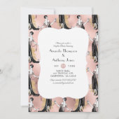 バラ金ゴールドと赤面ワインテイスティングカップルシャワー 招待状 (正面)