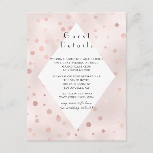 バラ金ゴールドと赤面ヴィンテージウェディングゲスト詳細 エンクロージャーカード (正面)