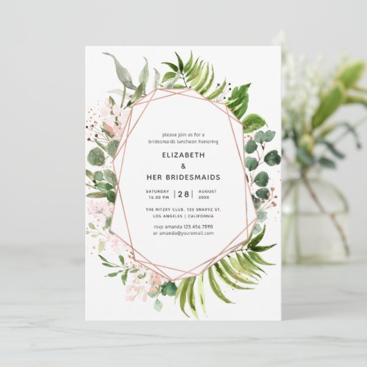 バラ金ゴールドと赤面幾何学的ブリデスメイドランチョン 招待状 (スタンド正面)