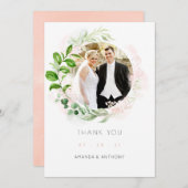 バラ金ゴールドと赤面幾何学的結婚緑 サンキューカード (正面/裏面)