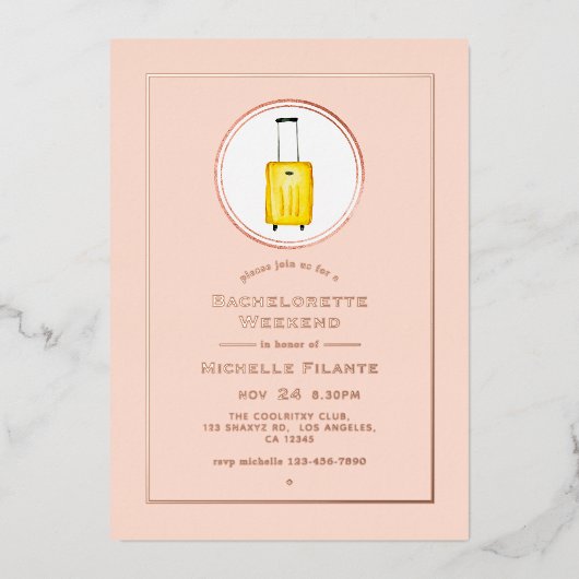 バラ金ゴールドと赤面旅行バチェロレッテ週末 箔招待状 (正面)