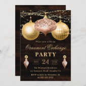 バラ金ゴールドと金ゴールドクリスマスオーナメント交換 招待状 (正面/裏面)