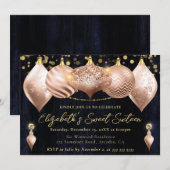 バラ金ゴールドと金ゴールドクリスマスバウブルズスウィート16 招待状 (正面/裏面)