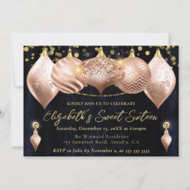 バラ金ゴールドと金ゴールドクリスマスバウブルズスウィート16 招待状