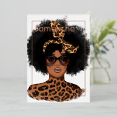 バラ金ゴールドと金ゴールドレオパードアフロバースデーパーティー 箔招待状 (立ち正面)