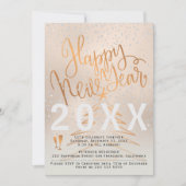 バラ金ゴールドと銅メタリック新年パーティー 招待状 (正面)