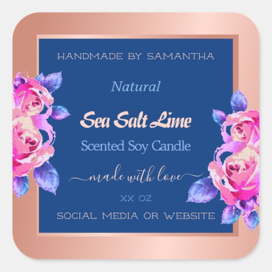 バラ金ゴールドと青グラデーション製品の包装ラベル スクエアシール (正面)