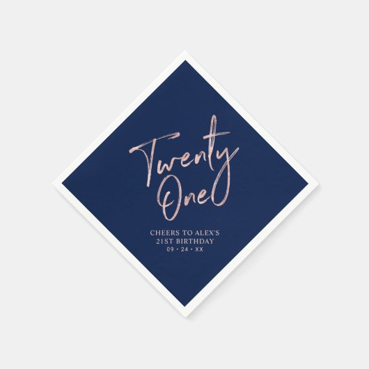 バラ金ゴールドと青モダン大人21歳の誕生日パーティー スタンダードカクテルナプキン (角)