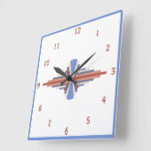 バラ金ゴールドと青 スクエア壁時計 (傾斜)
