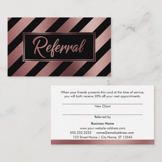 バラ金ゴールドと黒い対角ストライプ紹介カード 紹介カード (正面/裏面)