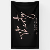 バラ金ゴールドと黒い誕生日パーティーウェルカムバナー 横断幕 (縦)