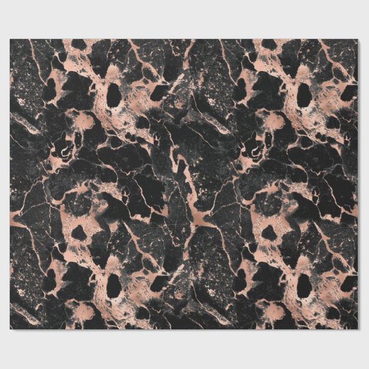 バラ金ゴールドと黒の大理石 ラッピングペーパー (フラット)