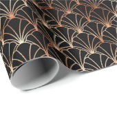バラ金ゴールドと黒アールデコパターン ラッピングペーパー (ロールコーナー)