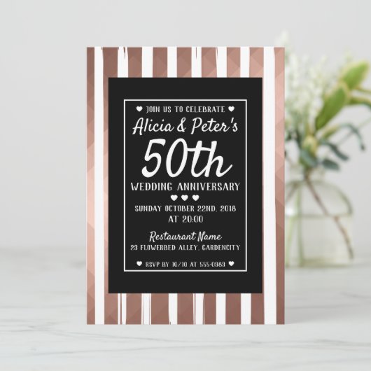 バラ金ゴールドと黒エレガントスタイル招待 招待状 (スタンド正面)