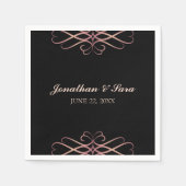 バラ金ゴールドと黒エレガントパーソナライズされた結婚の スタンダードカクテルナプキン (正面)