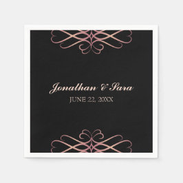 バラ金ゴールドと黒エレガントパーソナライズされた結婚の スタンダードカクテルナプキン