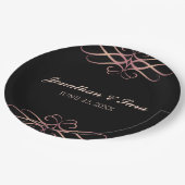 バラ金ゴールドと黒エレガントパーソナライズされた結婚の ペーパープレート (アングル)