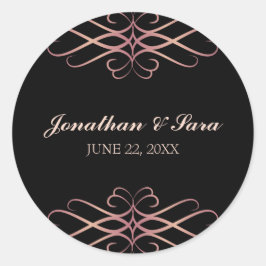 バラ金ゴールドと黒エレガントパーソナライズされた結婚の ラウンドシール