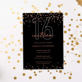 バラ金ゴールドと黒グリッタースパークル16th birthday 招待状
