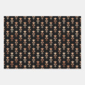 バラ金ゴールドと黒フローラアールデコパターン ラッピングペーパーシート (正面3)