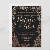 バラ金ゴールドと黒フローラスケッチフレームクラシック 招待状 (正面)